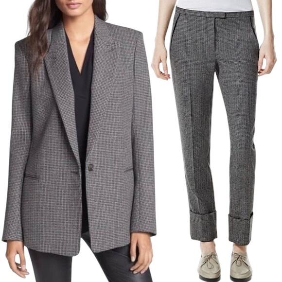 Theory Ganella Virgin Wool Boyfriend Blazer Pant Suit Set Grey Size 8/10 - Picture 1 of 16